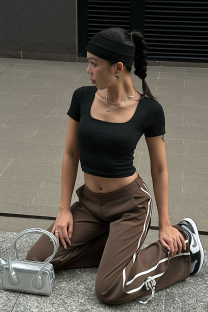 Low-rise Bow tie Wide leg Khaki Pants
