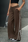 Low-rise Bow tie Wide leg Khaki Pants