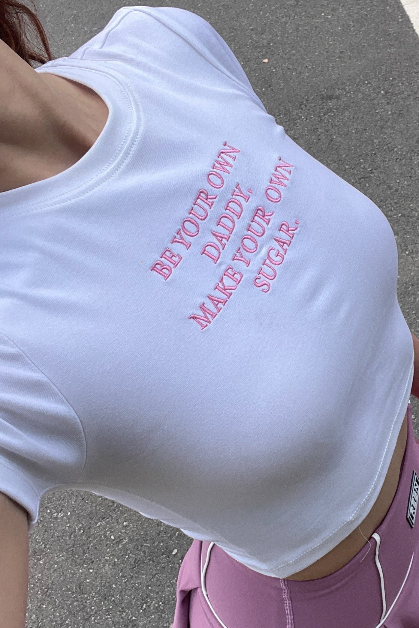 Embroidered Cotton Baby Tee "Be your own daddy make your own sugar"