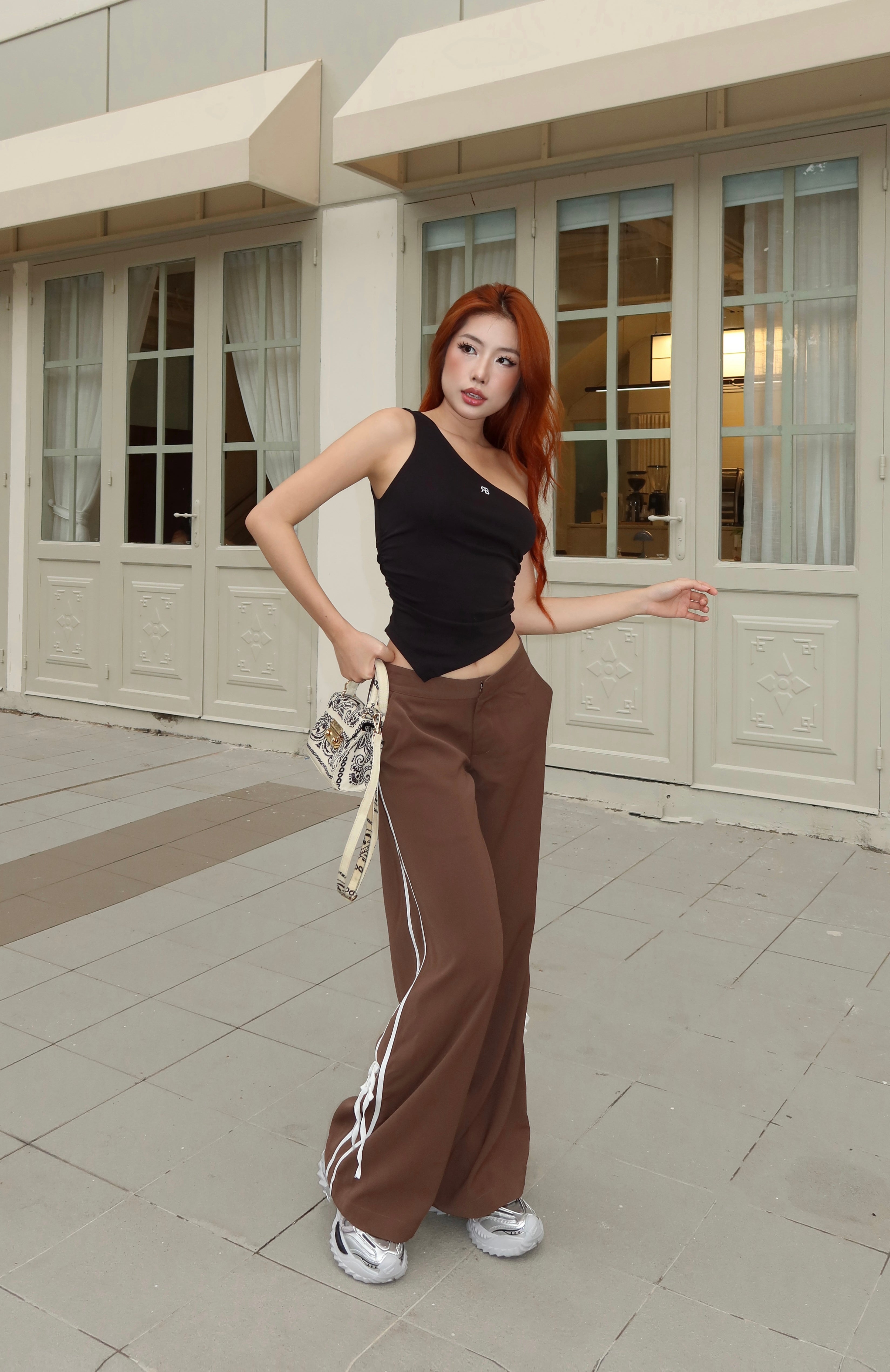 Low-rise Bow tie Wide leg Khaki Pants