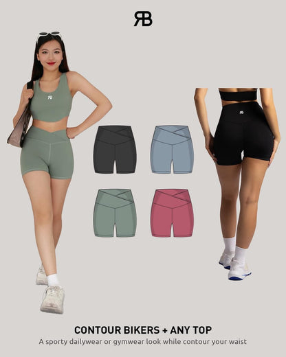 LuxFit High Rise V-Waist Crossover Contour Bikers